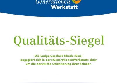 Auszeichnung: Ludge­rus­schule erhält “Qualitäts-Siegel” der Genera­tio­nen­Werk­statt